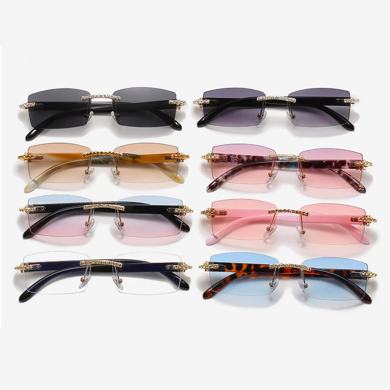 

fashion women sun glasses Rimless Rhinestone Luxury Diamond 2022 Sunglasses, 8colors