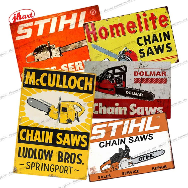 

Chain saws Metal poster customised personalised garage workshop man cave Wall Decor retro metal tin sign