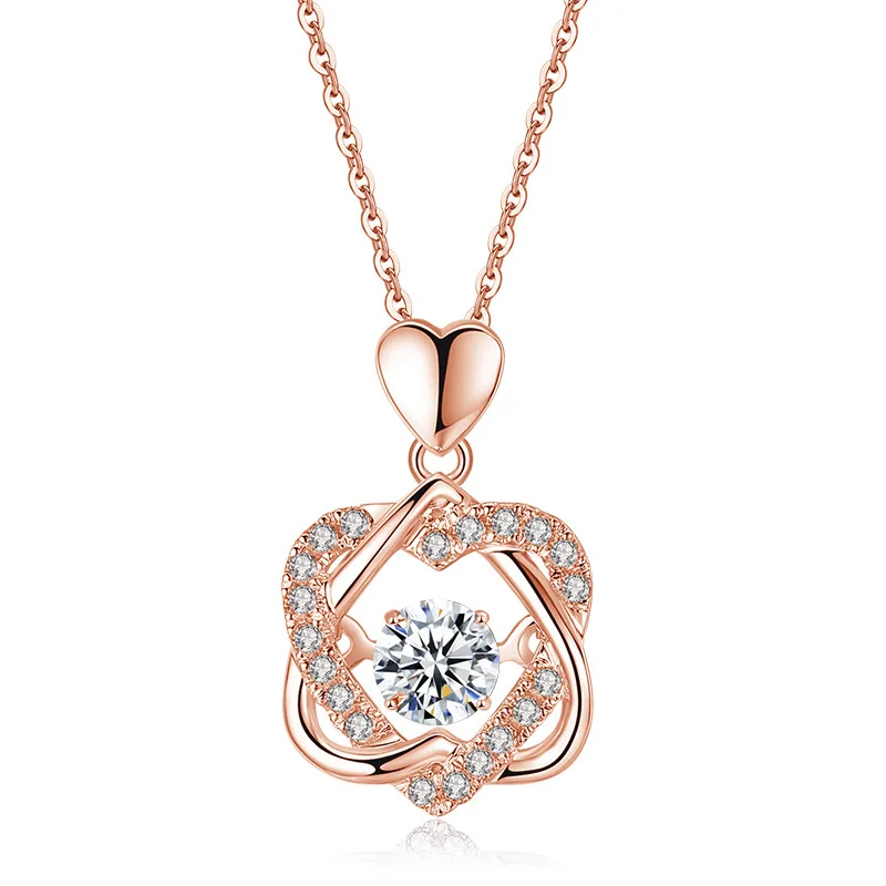 

Mother's day jewelry gifts 925 sterling silver diamond dancing double heart necklace pendant interlocking hearts clavicle chain, Rose gold/white gold
