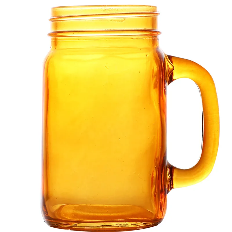 450ml Multicolor Glass Mason Jar With Handle And Tin Lid Juice Drinking