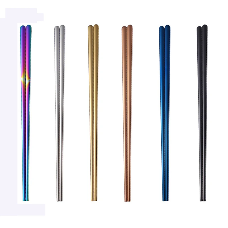 

Custom 304 stainless steel flat chopsticks korean colorful titanium chopsticks for wedding gift