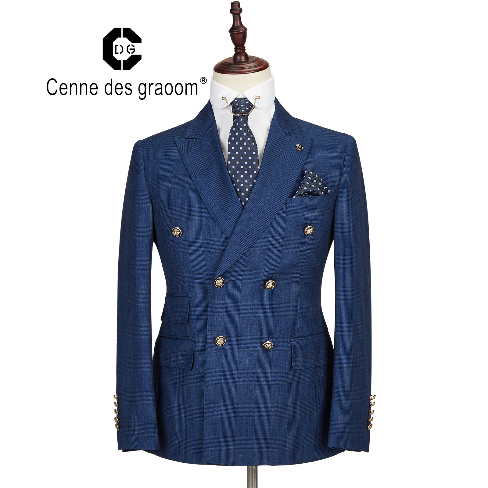 

Mens Suit 2 Piece Slim Fit blue Wedding office double breasted for Cenne des graoom Lapel Blazer Trousers