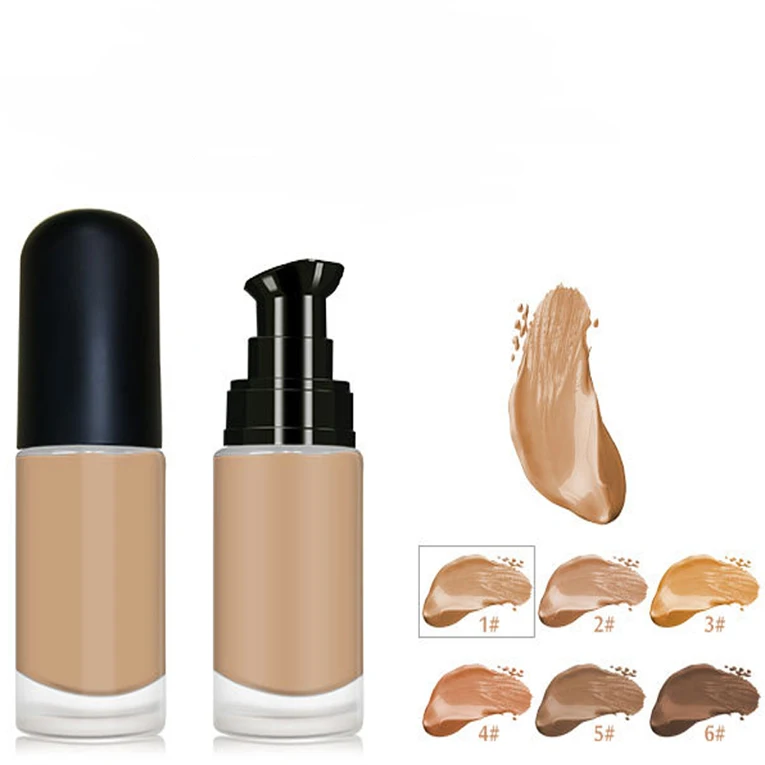 

Hot sale natural base makeup 6 colors long lasting liquid foundation cosmetic waterproof matte foundation for dark skin