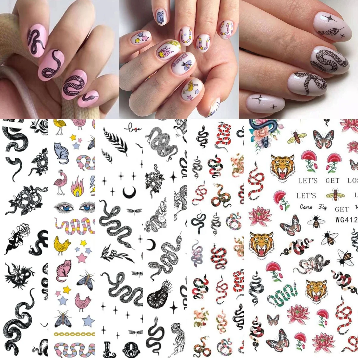 

Paso Sico WG Series Punk Wild Style Skull Snake Dragon Sexy Girl with Animals Angel Nail Stickers for Nail Art Decoration Charms
