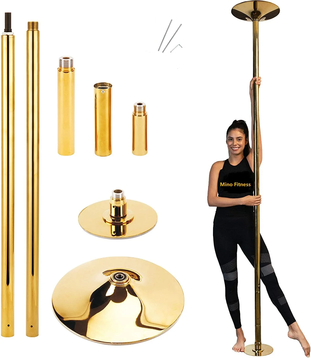 

Golden Color Professional 45mm Spining and Static Fitness Pole Dance Tube, Golden, silver, pink