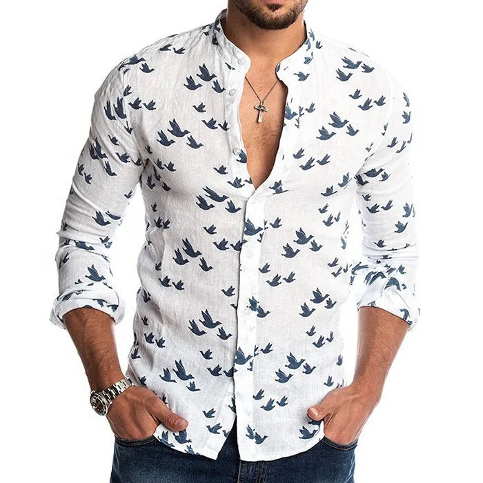 

Long sleeve shirts pigeon white print shirt casual men's tops men's shirts