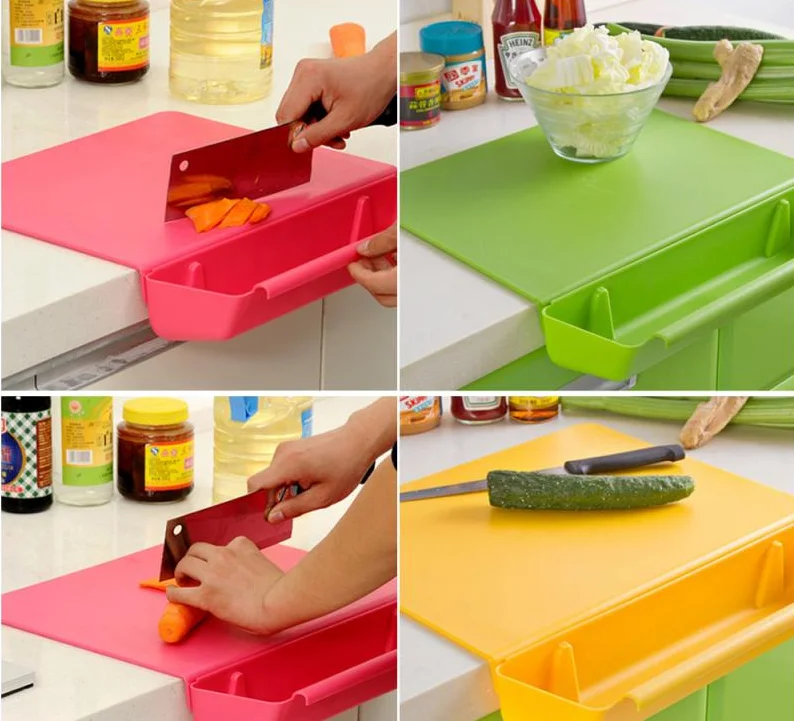 

Plastic Cutting Board Easily Cleaning And Heat Resistant Cutting Board For Kitchen Cooking Kitchen Utensils With Food Trough, Yellow,green,blue,pink