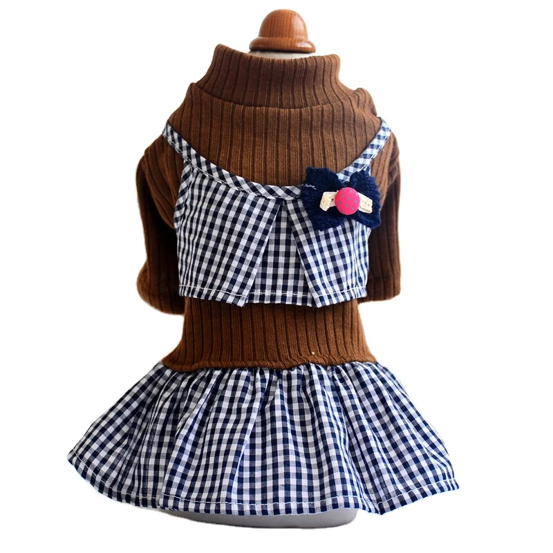 

Dog Clothes Cute Plaid Princess Dress Pet Skirt Wholesale Pet Clothes Autumn Pettiskirt Designer Pet Clothes, Brown