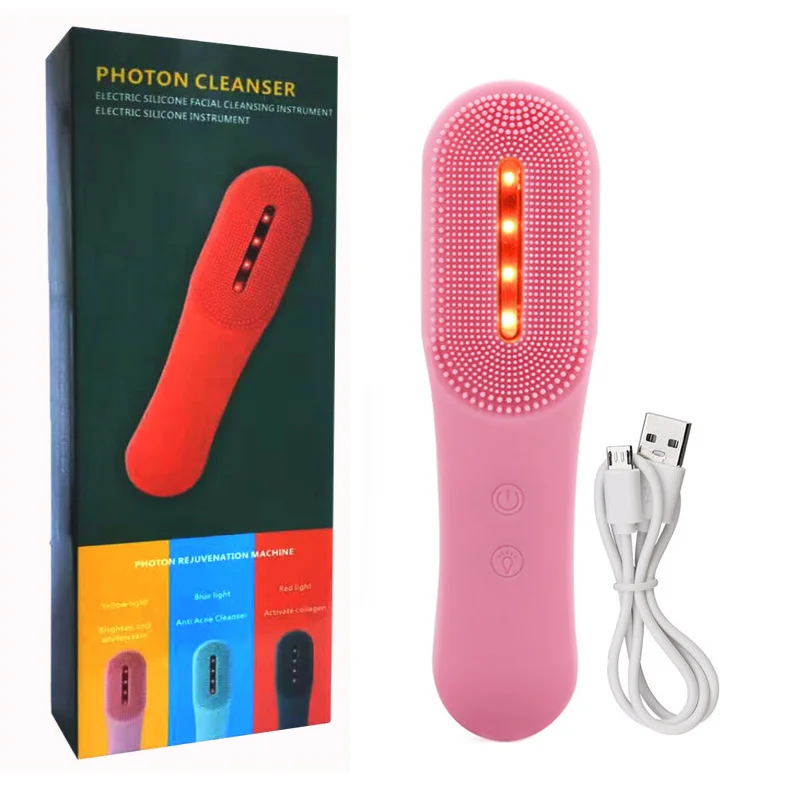 

IPX 7 Waterproof Electric Facial Cleansing Brush Silicone Facial cleaning brush for Pore Cleaner with LED Therapy, Blue , red , pink, green