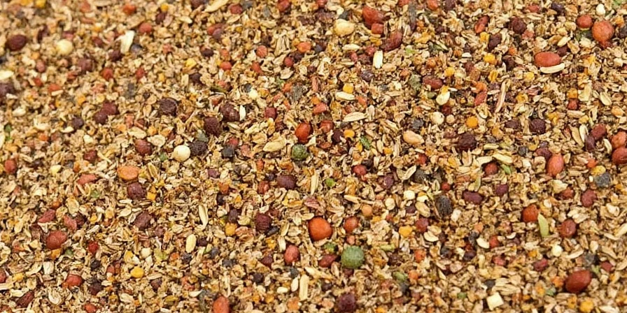 Close-up of thyme, sumac, and sesame seeds used in za'atar.