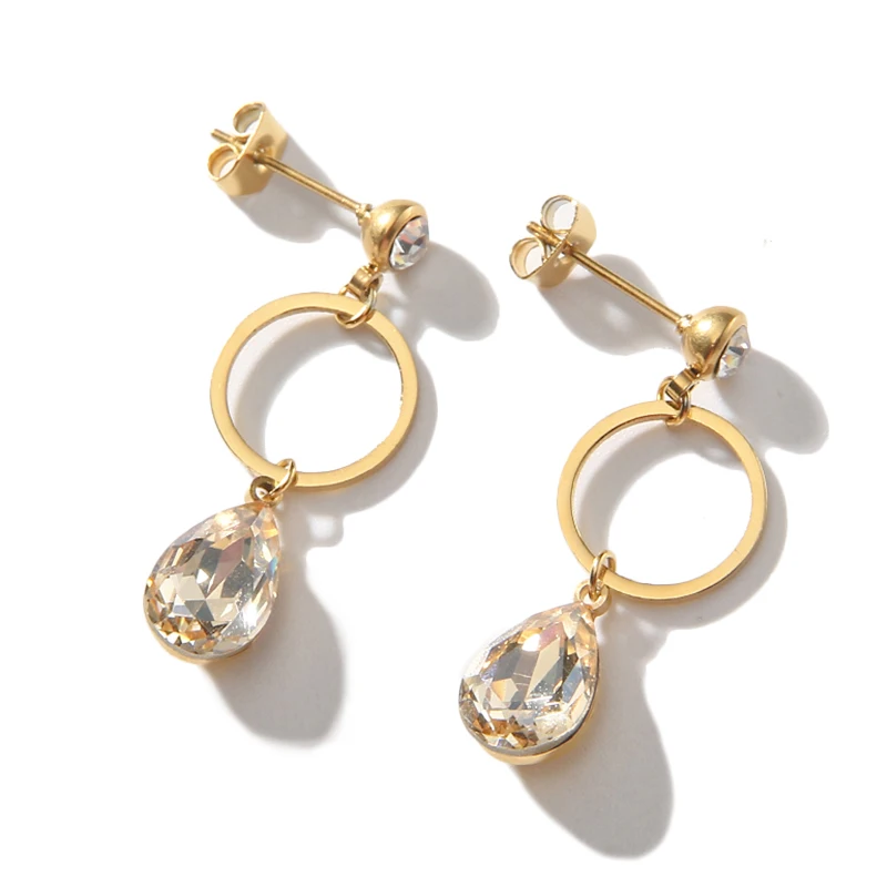 

2021 Hot Selling Luxury Jewelry Crystal Dangle Drop Pendant Hoop Earrings For Women, Gold