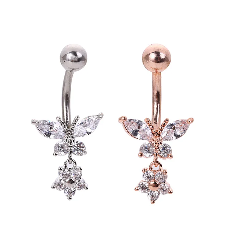 

Fashion Shinny Crystal Belly Button Rings Piercing Rose Gold Plated Butterfly Navel Ring For Sexy Girls