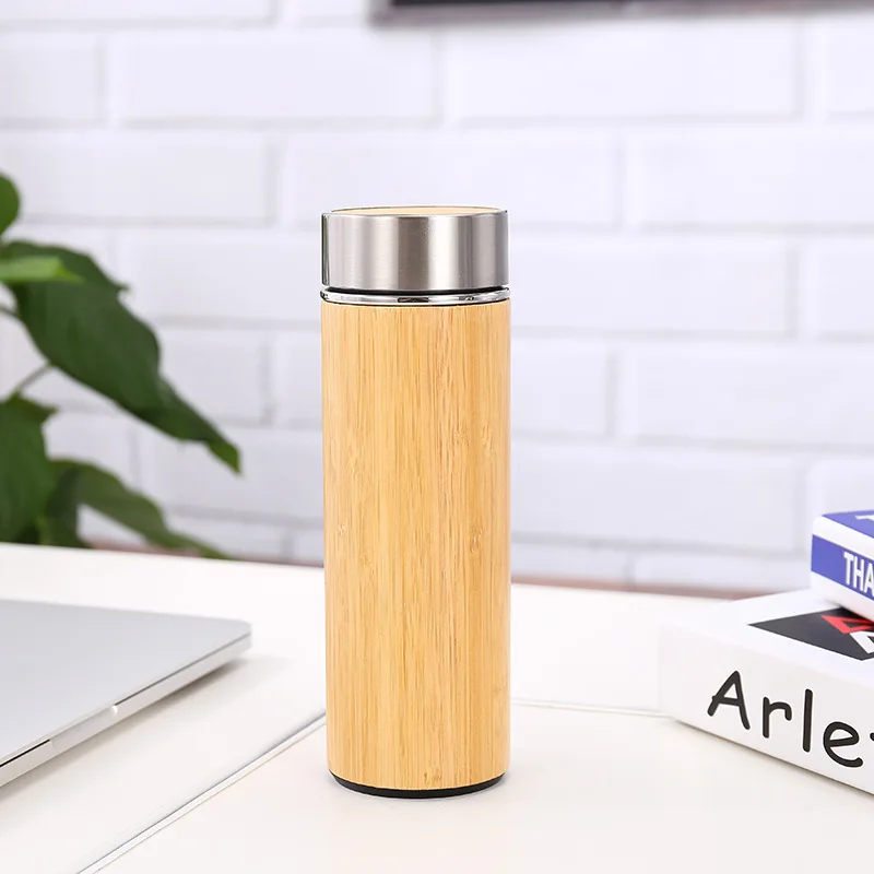 

Amazon new bamboo shell vacuum cup creative stainless steel cup, Silver