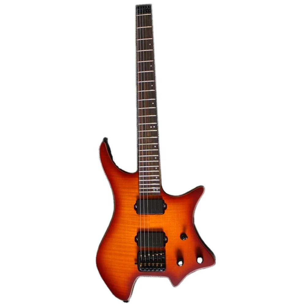 

Weifang rebon 6 String headless electric guitar in cherry sunburst colour with blot-on neck