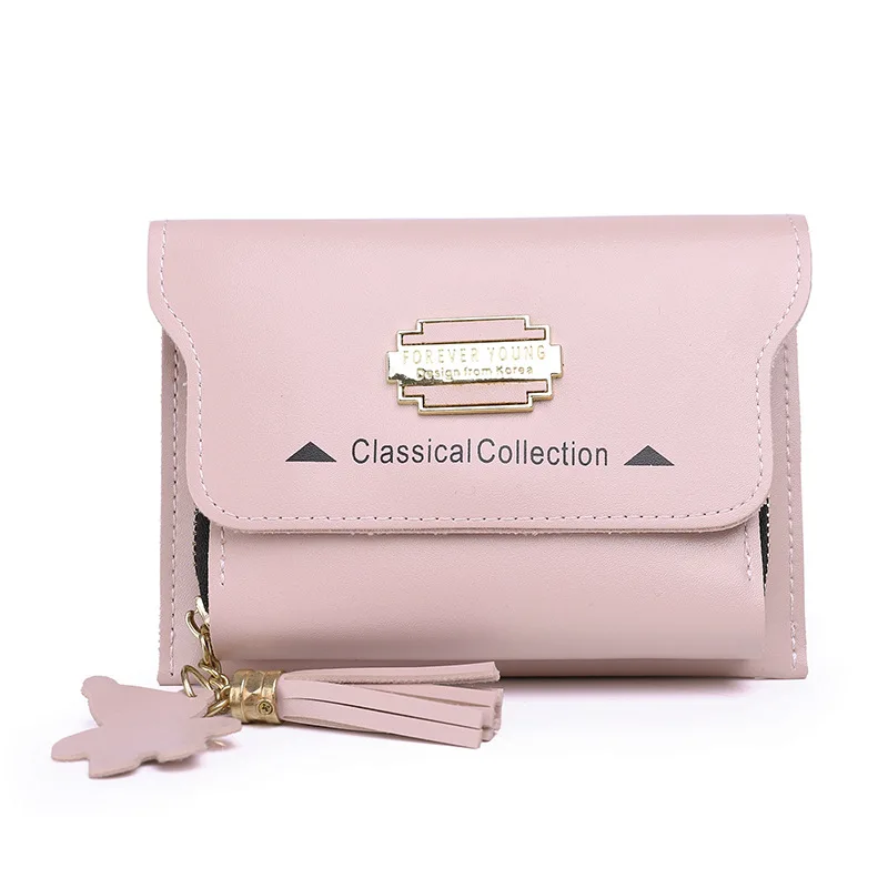 

tassel and bright and solid color style PU material young lady clutch bag wallet card holder..,