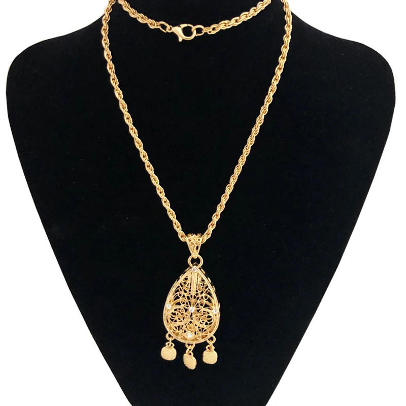 

Hollow Drop-shaped Pendant Moroccan Algerian Party Necklace Girl Gift Bride Wedding Necklace High-quality Double-decker Pendant