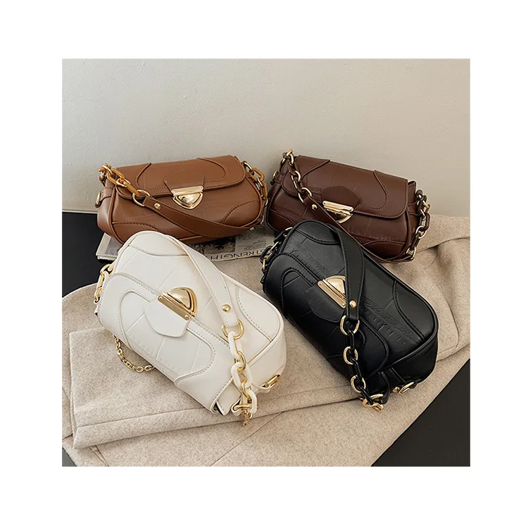 

Chunky Stone Pattern Chains Crossbody Bags Fashion Ladies Shoulder Bag Pu Leather Childish Retro Round Pouch Sac A Main Femme