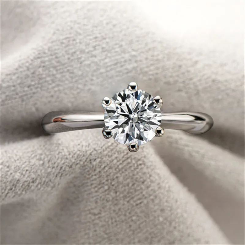 

Classic 925 Silver Pass Diamond Test Past Round Excellent Cut D Color Extremely Sparkling Moissanite Wedding Ring for Women Gift