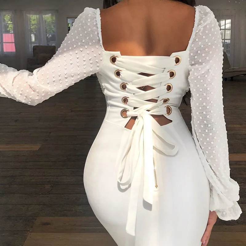 

White Lace Back Straps Sexy Women Clothing Summer Elegant Plus Size Women Dresses