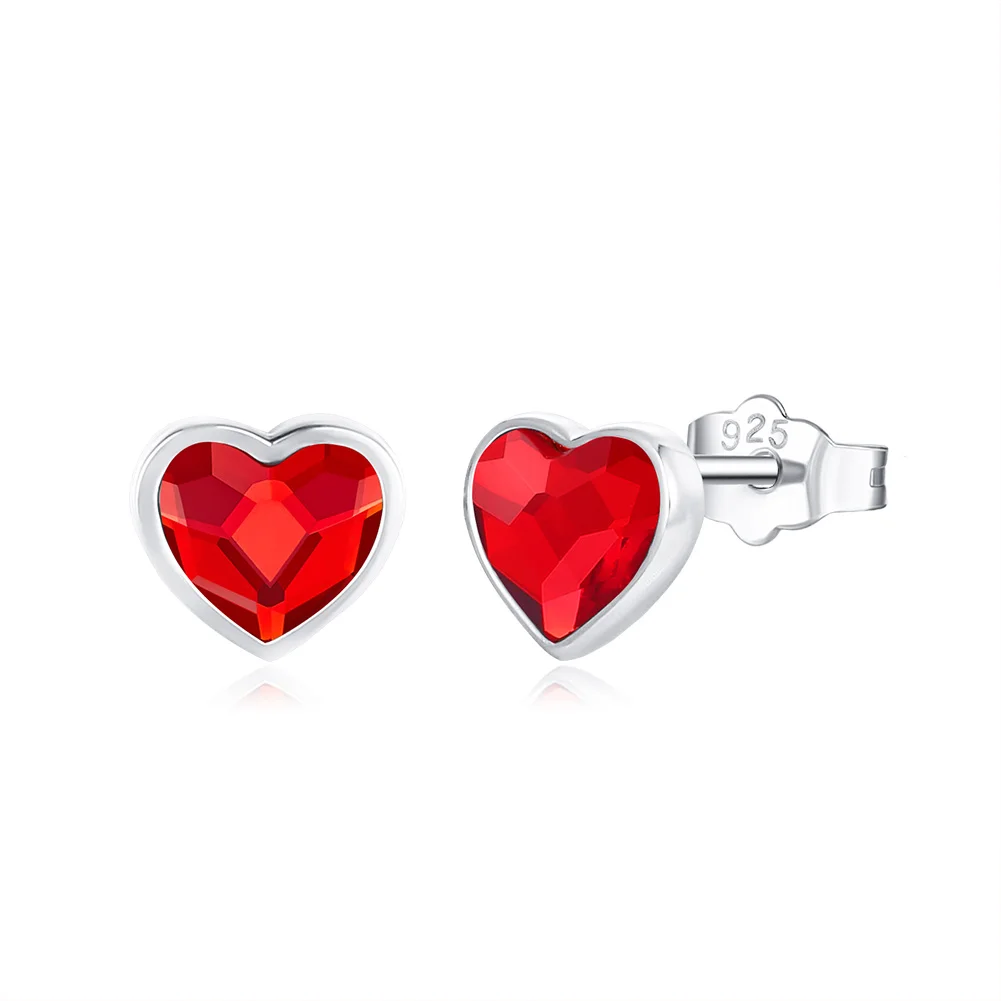 

925 Sterling Silver Dainty Fashion Jewelry Heart Stud Earrings