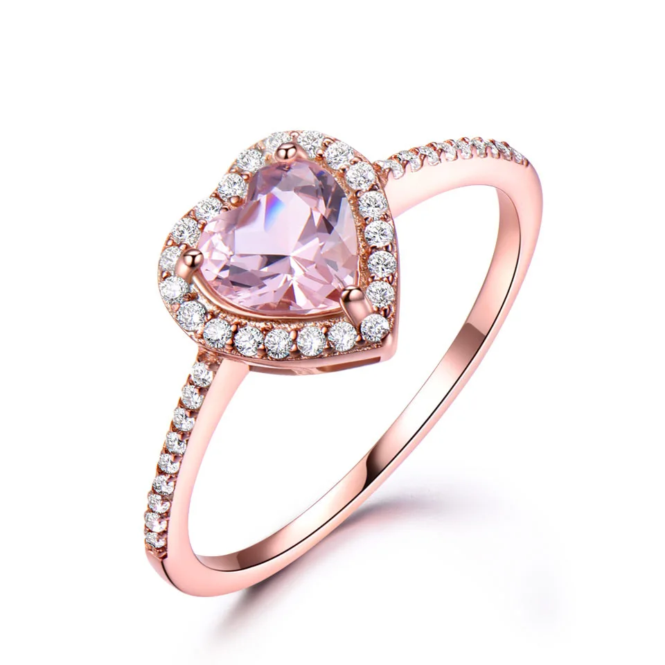 

Luxury temperament S925 sterling silver gem pink heart-shaped morganite ring female zircon crystal rings natural stone