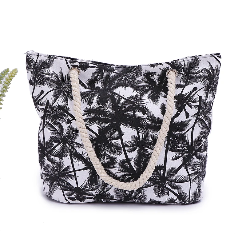 

Wholesale Cheap Fashion Women Palm Tree Pattern Large Tote Beach Canvas Travel Handbag, Multi