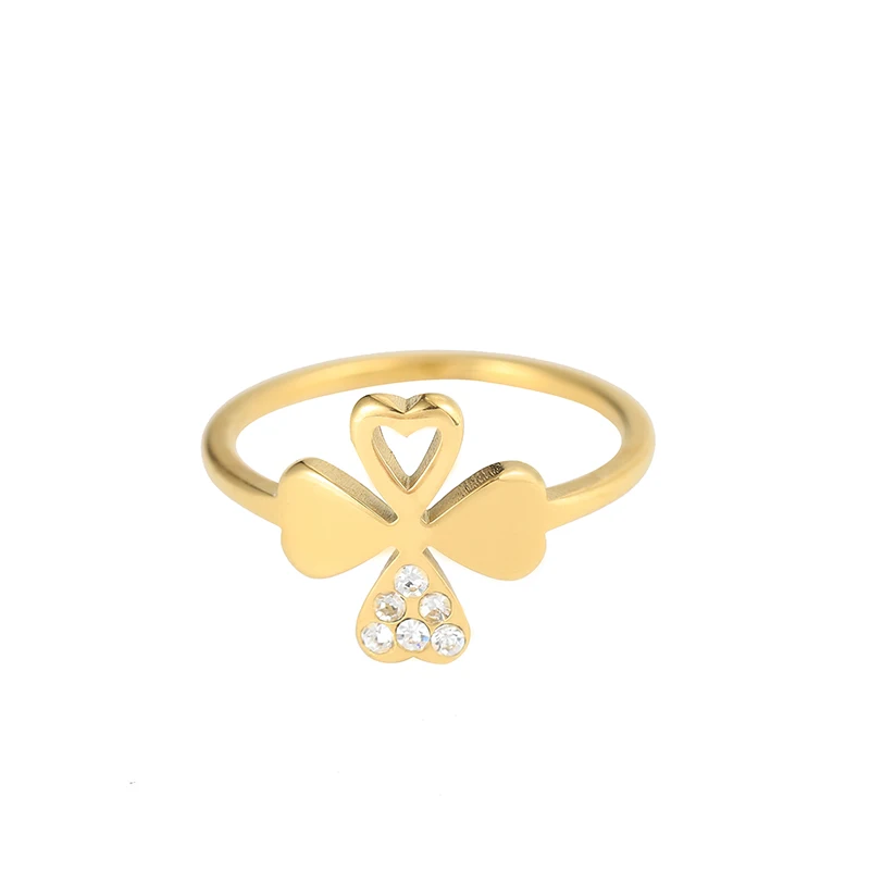 

2021 Trendy Micro-inlaid Zircon Flower Shape Stainless Steel 316L Finger Diamond Ring 18k Gold For Gift, Gold color