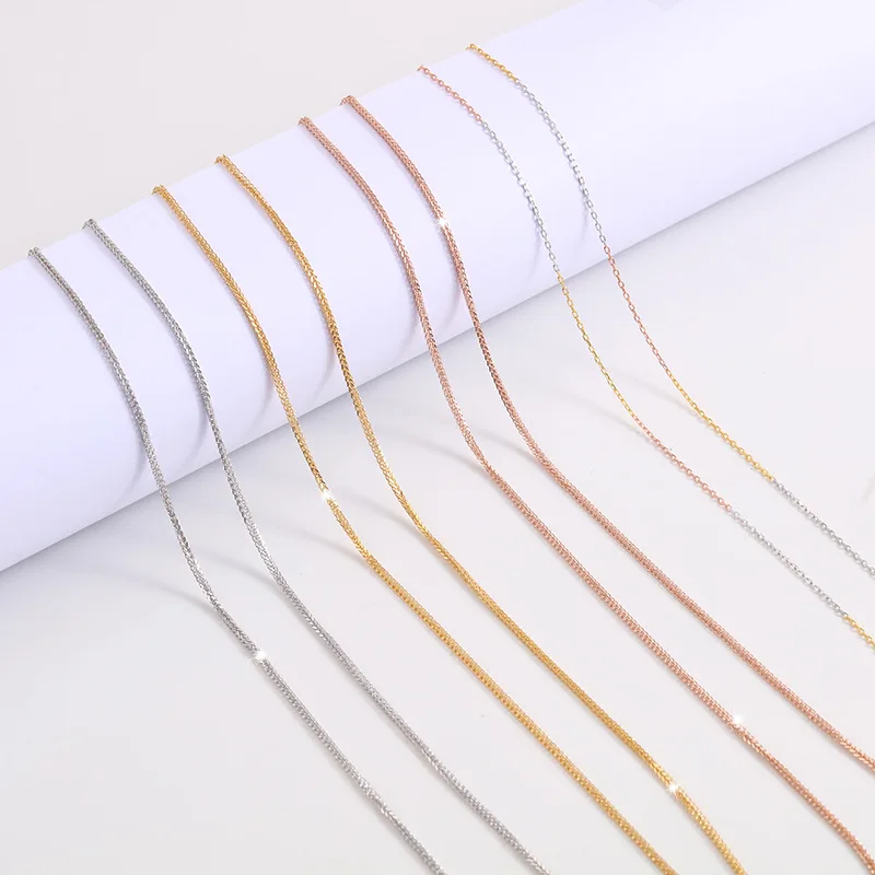 

Women Chain Necklace Gold 18K Solid Real Plain Rose Gold Yellow Gold Thin Chain Wheat Choke Chain Necklace 18inch, Yellow gold/rose gold/white gold