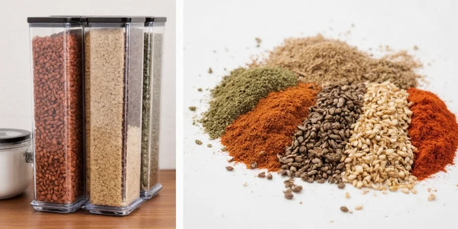 Magnetic spice containers on a kitchen wall