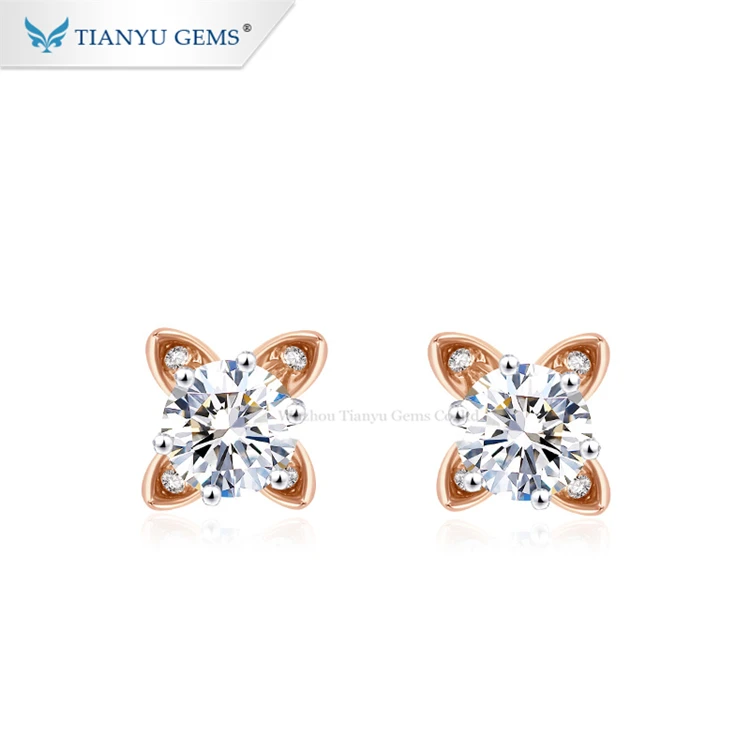 

Tianyu gems flower shape moissanite earring studs 14k rose gold earrings daily wear