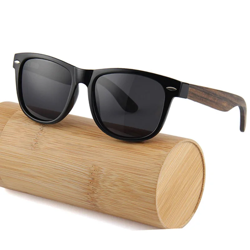 

Top hot sale stylish wooden glasses plastic frame double spring hinges Ebony wood temples Polarized sunglasses men