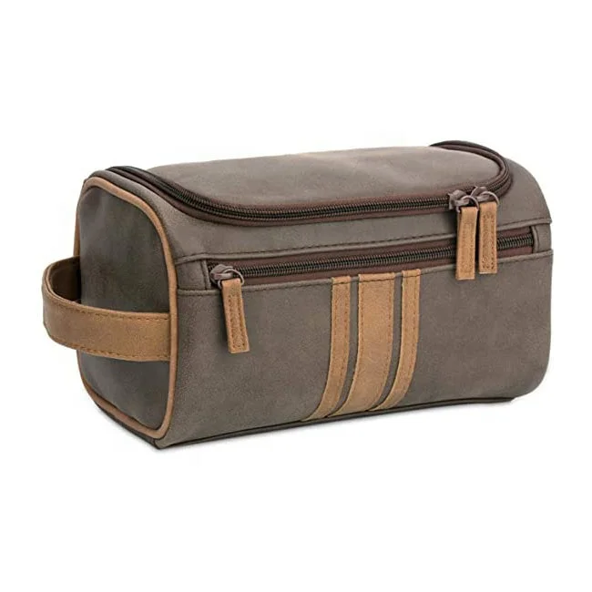 

Men's Leather Canvas Travel Toiletry Bag Dopp Kit Shaving Bag for Travel Accessories Brown