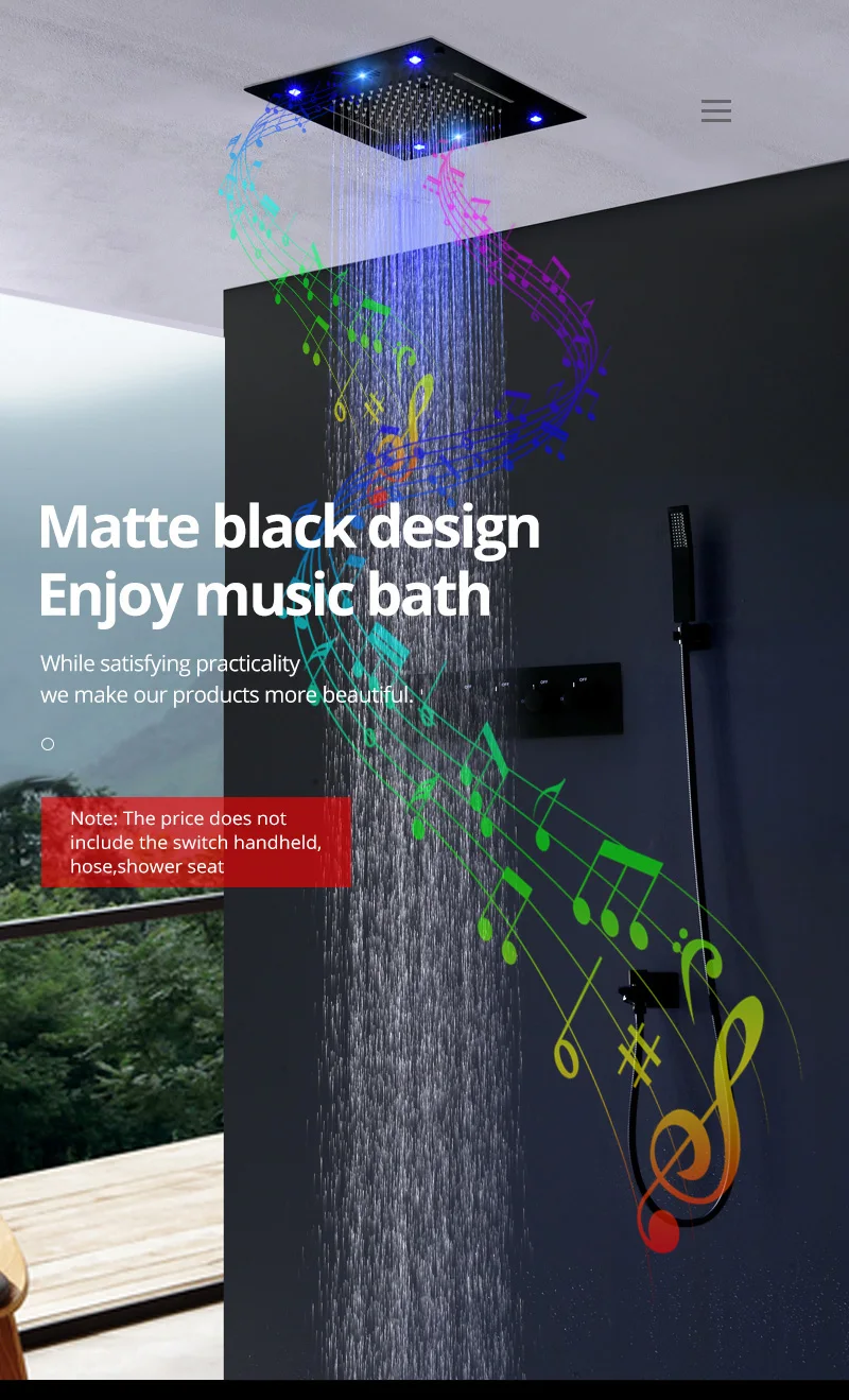 Big Smart Music Shower Head Rainfall Mistfall Waterfall Water Curtain And Multiple Function