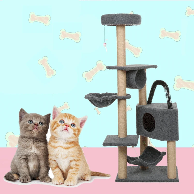 

Factory Direct Sale Large Luxury Cat Scratcher Tree House Tower Toy Sisal Cat Tree Floor To Ceiling With Hammock, As shown