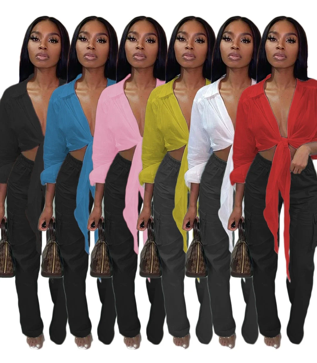 

LANOZY Women Casual Cardigan Shirt Long Sleeve Front knot Elegant Women Blouses, Six color