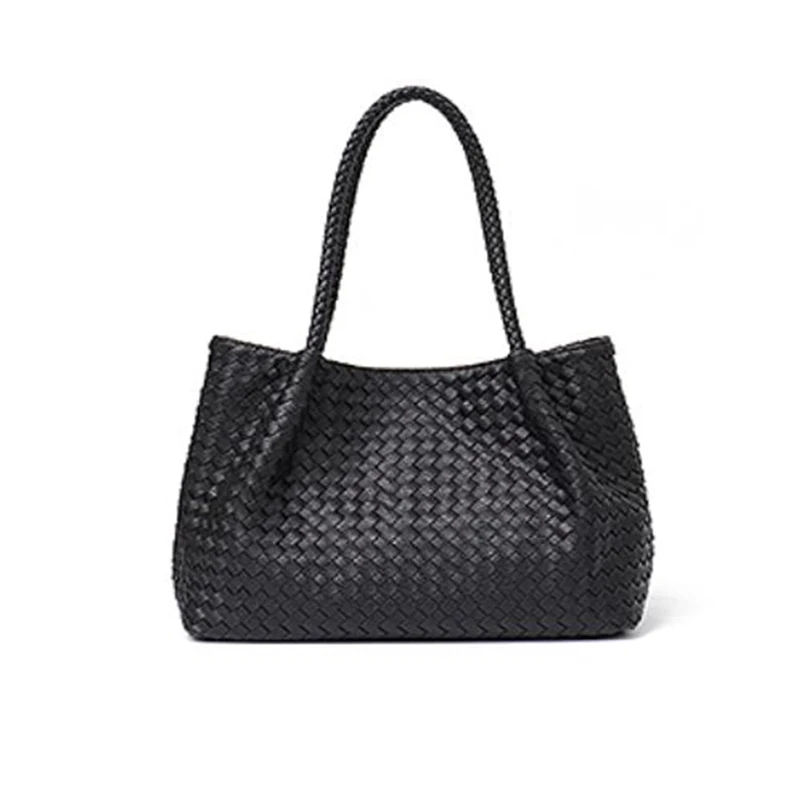 

High Quality Women Vegan Leather Woven Tote bag Female Large Handmade Woven Ladies Shoulder Bag with Purse For Daily Life, Customizable
