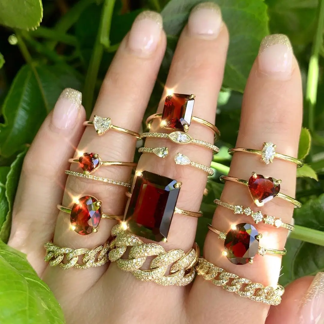 

Barlaycs Fashion 14K Gold Plated Cute Zircon Heart/Moon Star and Star/Chain Openings Ring Set for Women Wedding Party Jewelry