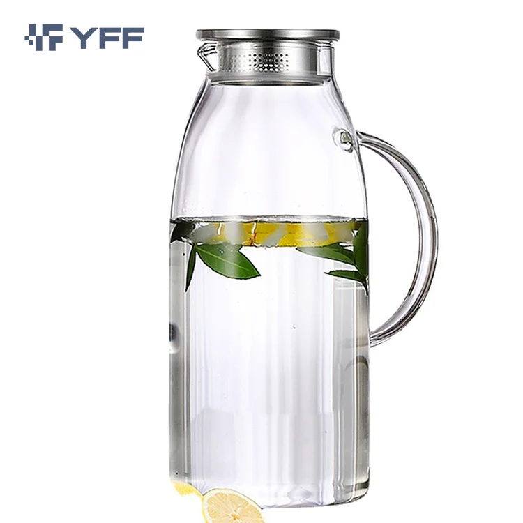 

68oz Glass Water Pitcher with Lid Iced Tea Pitcher For Hot Cold Water Ice Tea Wine Coffee Milk and Juice Water Jug, Transparent