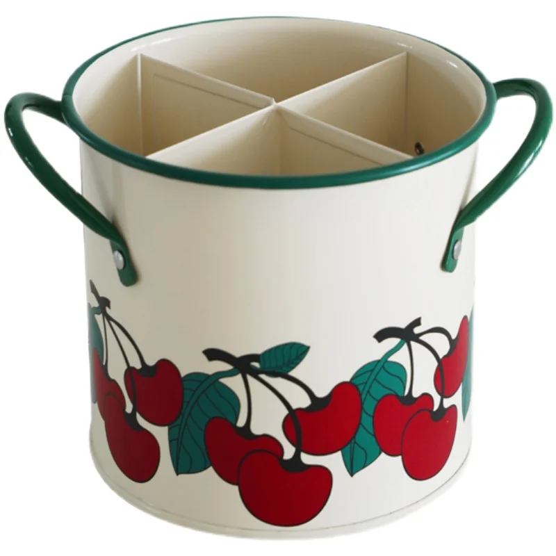 

Vintage cherry tableware bucket household kitchen chopsticks cage knife and fork storage bucket