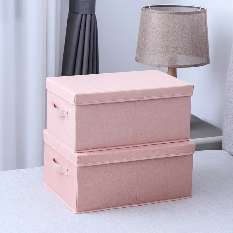 

Portable home folding cotton linen organizer fabric storage box, Pink,grey