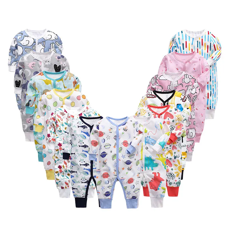 

Wholesale Neutral Baby Clothes 100% Cotton Baby Pajamas Print Baby Long Sleeve Rompers, Mix color