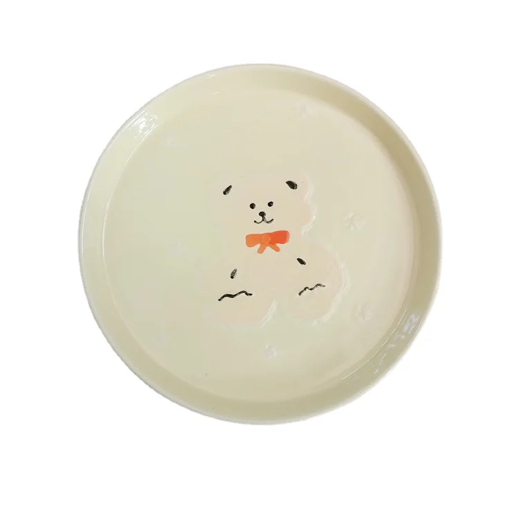 

Korean Cute Bear Ceramic Plate Breakfast Bread Tray Beef Dishes Cartoon Dessert Dish Fruit Snack Plate