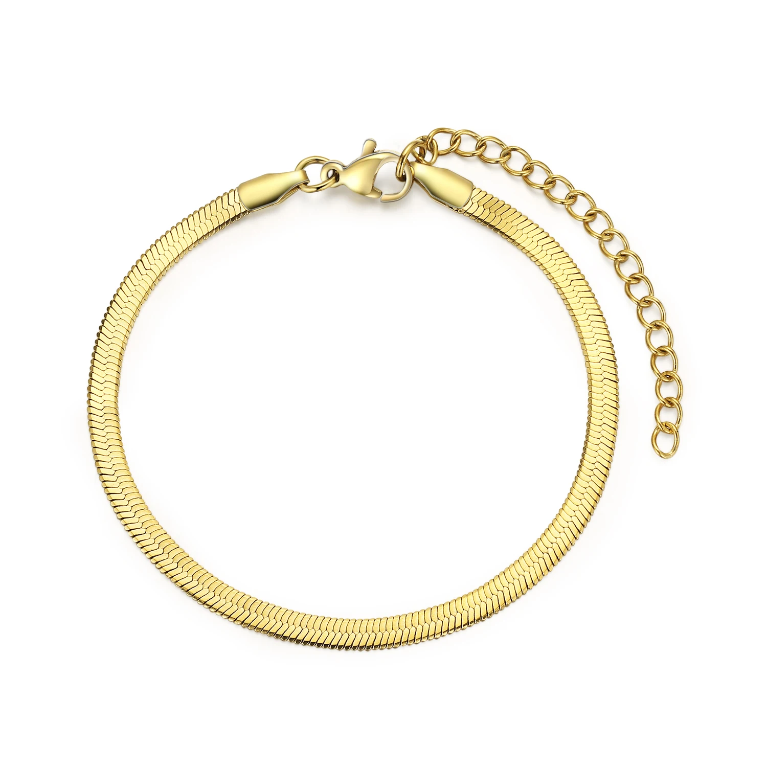 

Minimalist 18k Gold Plated Stainless Steel Flat Herringbone Snake Chain Bracelet for Women