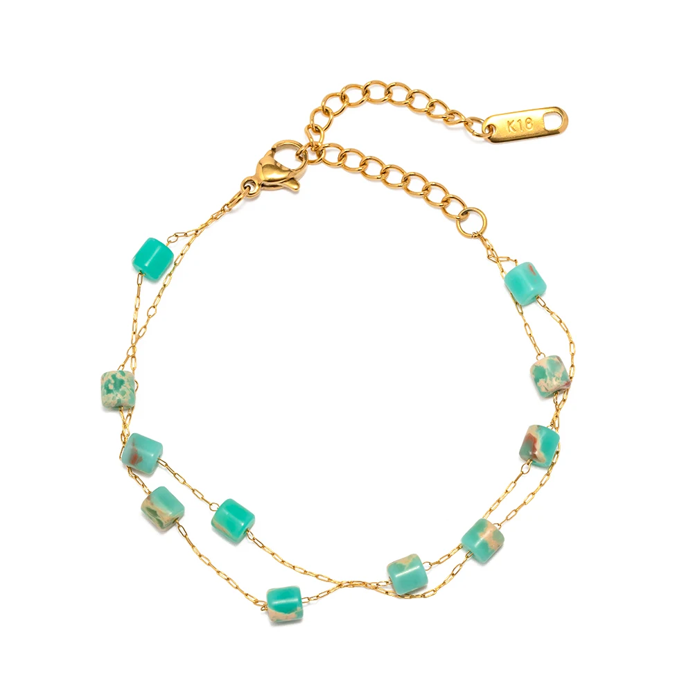 

Minimalist INS 18K Gold Plated Plated Stainless Steel Jewelry Double Layer Turquoise Bracelet for Girls