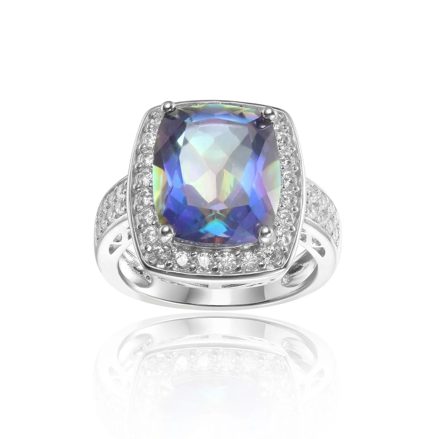 

C481R Abiding OEM Factory Wholesale Vintage Cushion Natural Bluish Quartz Gemstone Halo Ring For Wedding