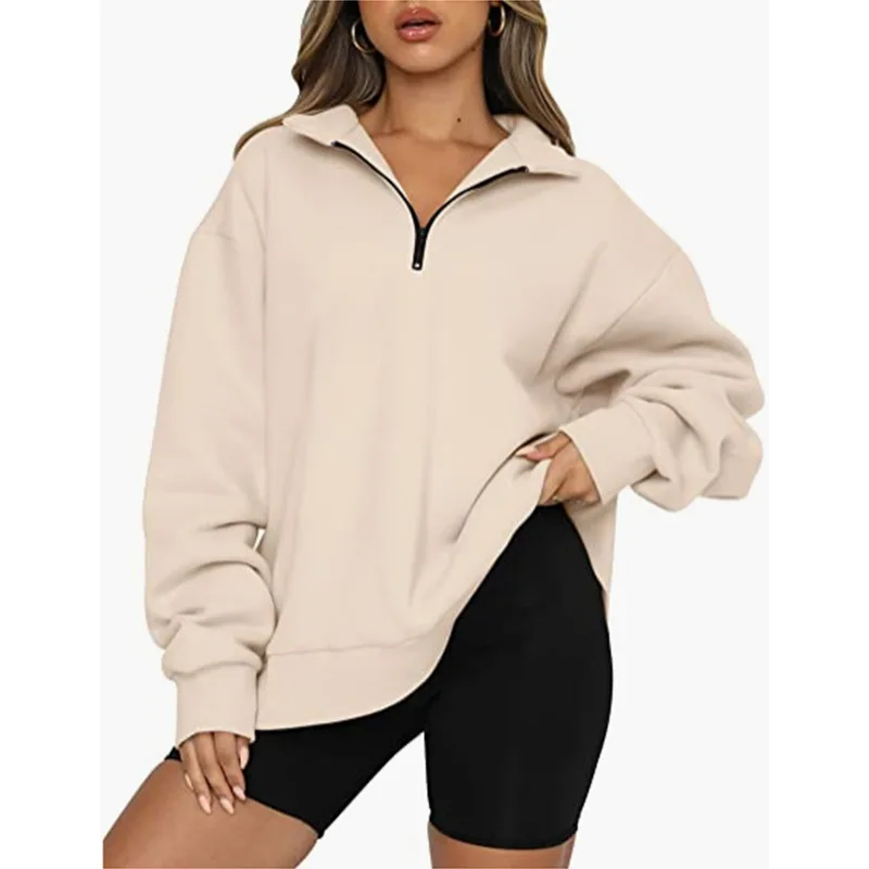 

Wholesale half zip pullover customized logo blank sweatshirt oversized long sleeve women hoodie