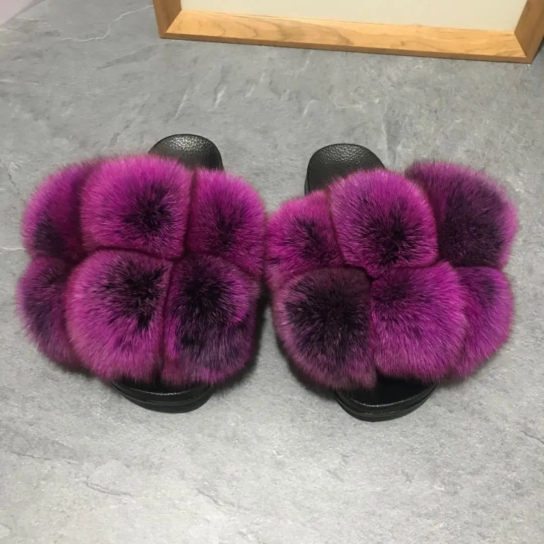 

2021 factory direct cheap luxury branded logo personalized fancy furry fur slides fox fur slippers for girls, Customized color
