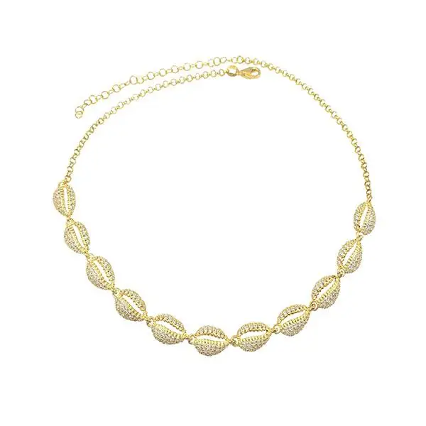 

new arrived summer new styles shell shape tennis chain choker necklace with cz paved heavy choker necklace for wedding