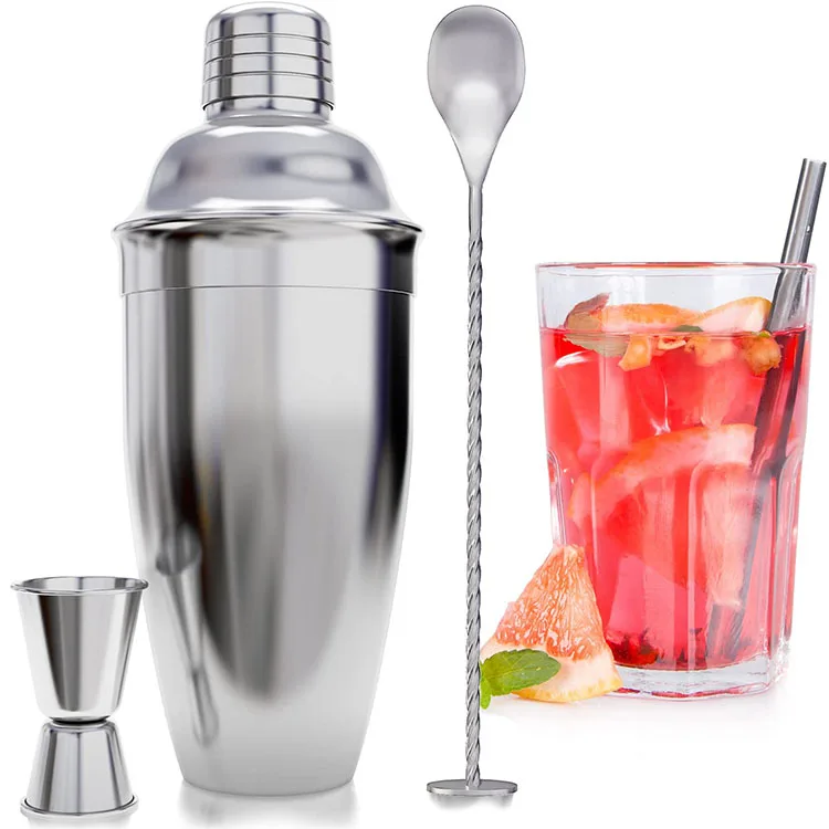 

Custom Logo Bar Tools 700ml Cocktail Shaker Set Stainless Steel Cocktail Set with Accessories, Siliver
