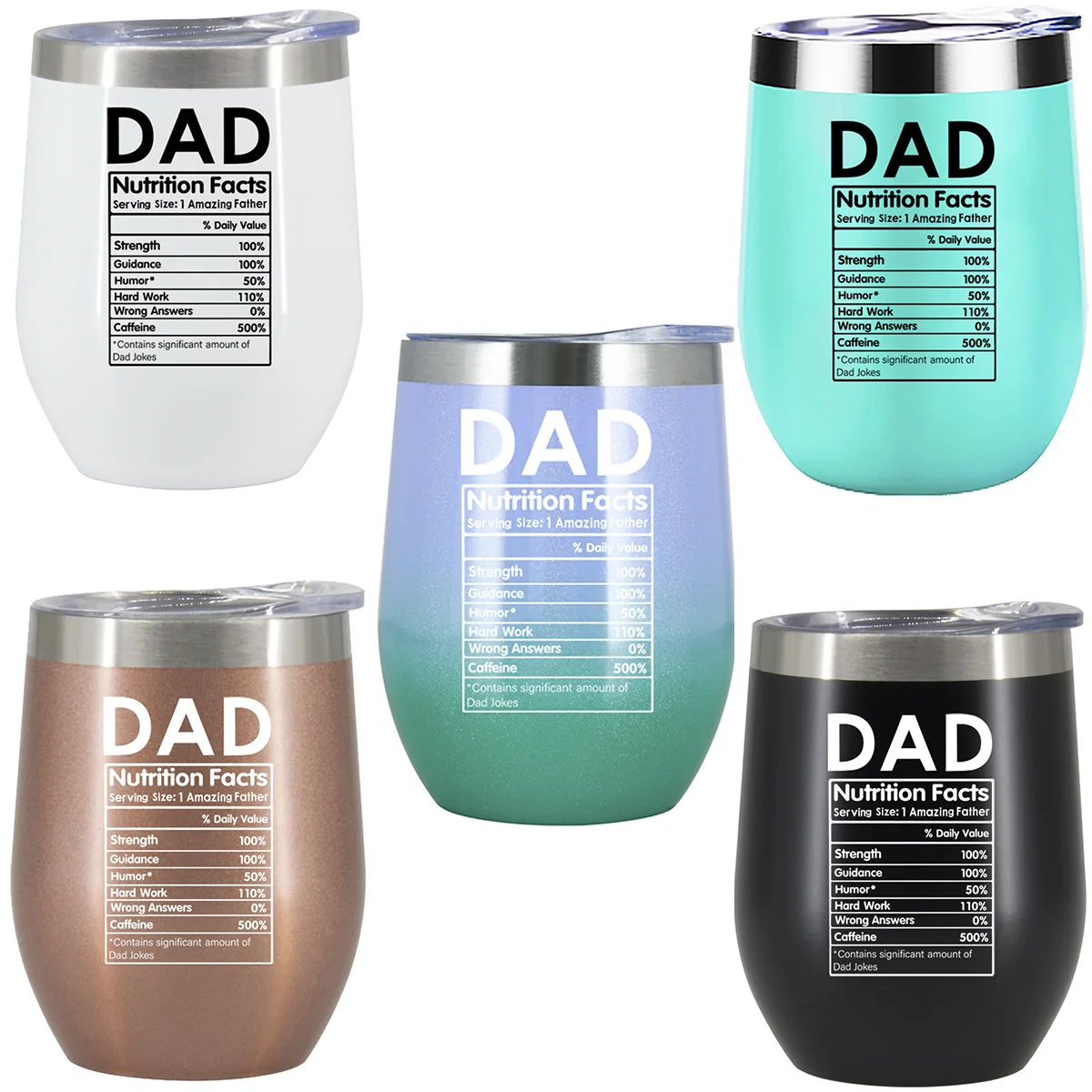 

DAD Nutrition Facts Thermos Cup Stainless Steel Eggshell Cup 12OZ Tumbler Fathers Day Gift Mugs, Multi colors